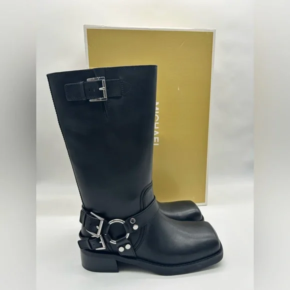 Michael Kors Crosby Moto Boots Black Leather Biker Boots Size 7.5 M NWT - Picture 12 of 12